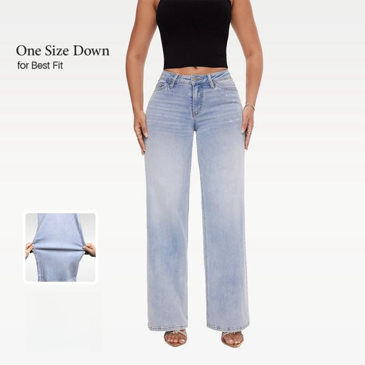 High Rise Vintage Wash High-waisted Top Straight Leg Jeans